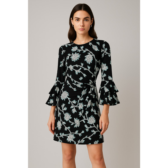 Diane von Furstenberg Faridah Dress Womens Small Black Floral Mesh Wrap Cocktail - Picture 1 of 15